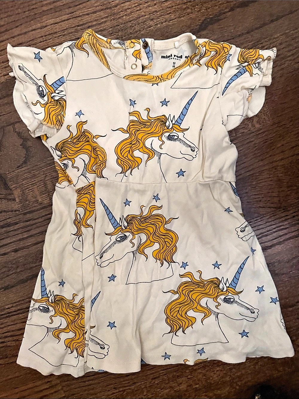 mini rodini Unicorn Seahorse AOP Short Sleeve Dress Cream & Yellow Size 92/98